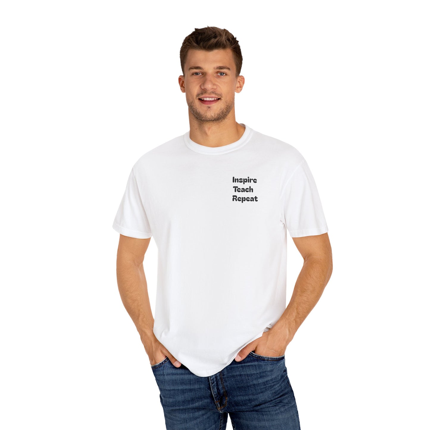 Garment-Dyed T-shirt with 'Inspire, Teach, Repeat' Typography