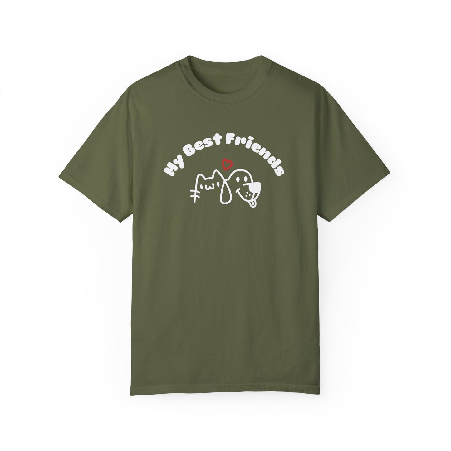 "My Best Friends" A White Dog And Cat, Unisex Garment-Dyed T-shirt