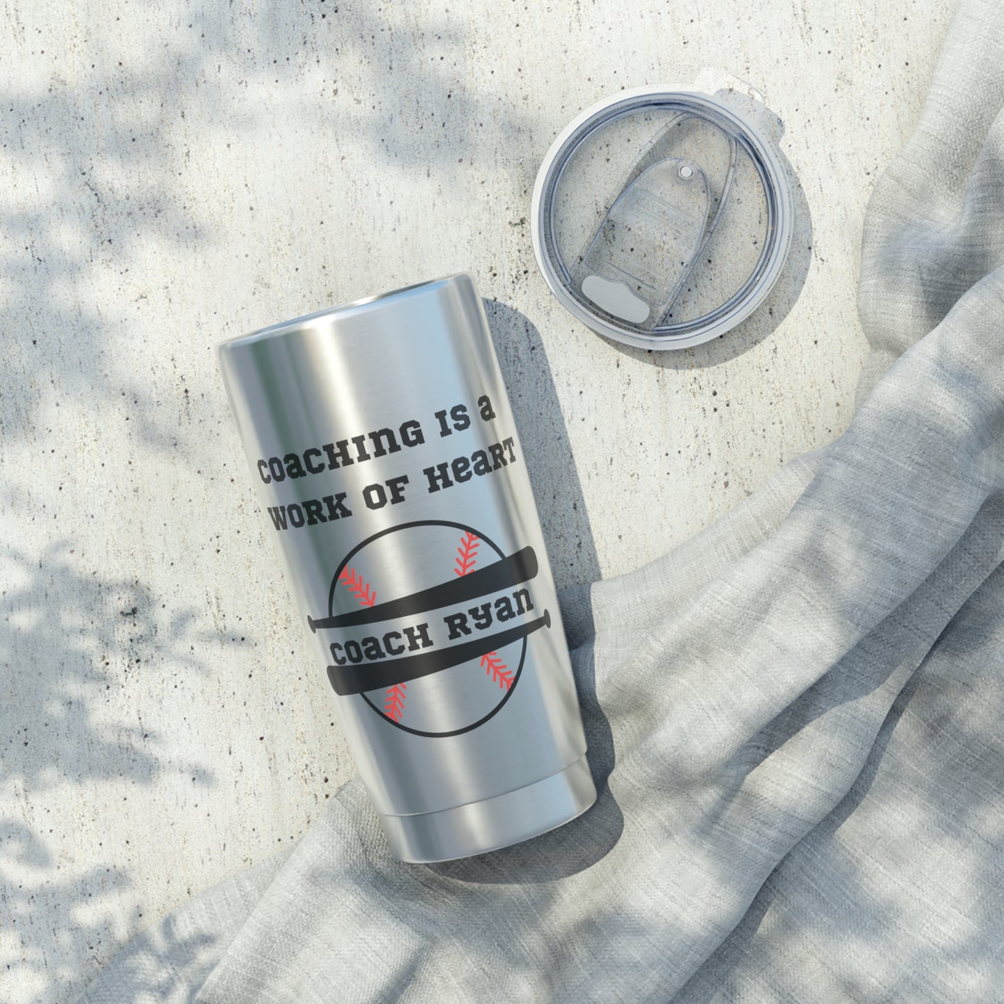 Tumbler, Personalizable Baseball Coach Gift, Coaching is a Work of Heart, Travel Mug, Custom Insulated Cup, Sports Fan Present