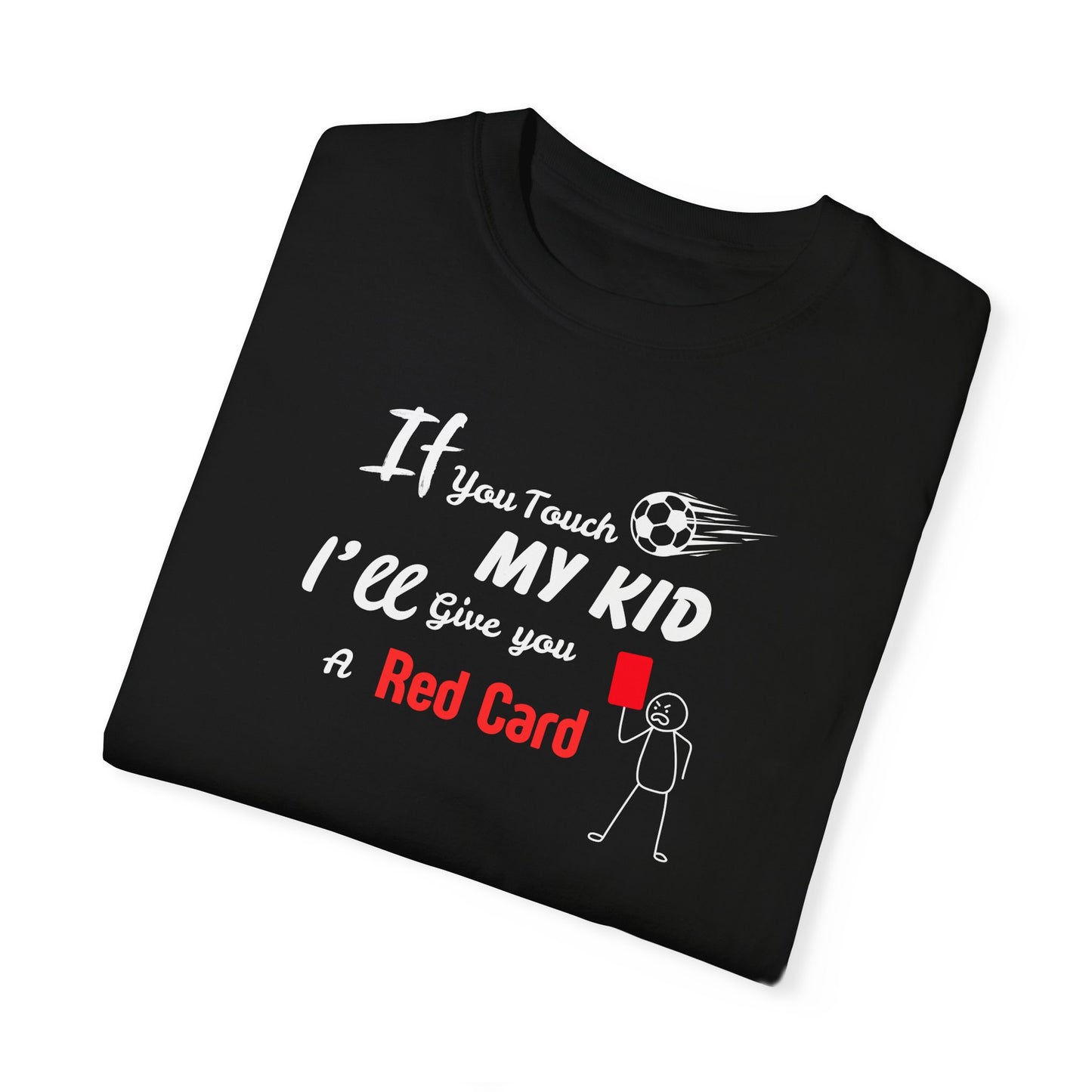 Funny Soccer Mom/Dad Unisex Garment-Dyed T-shirt, Customizable Number and Name, Red Card Design, Gift for Sports Parents, Soccer Fan Tee,