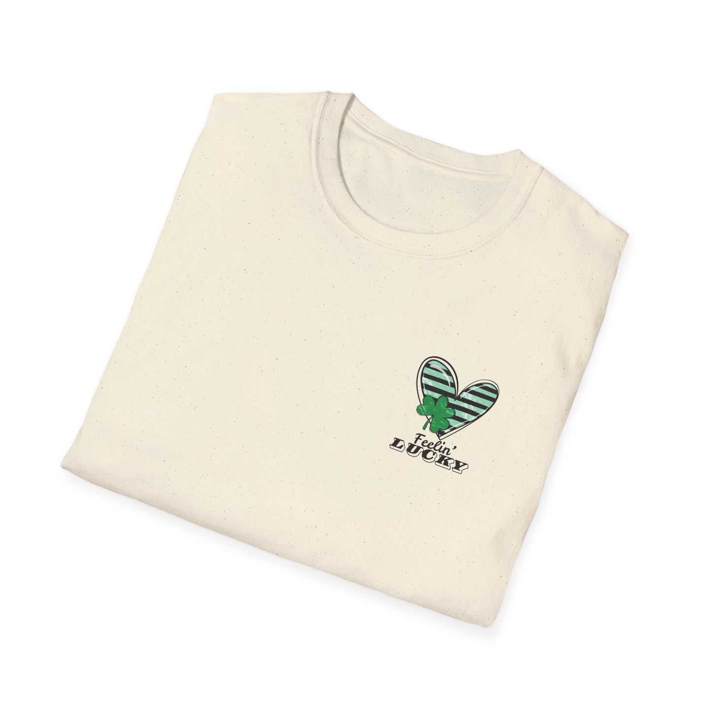 Feeling Lucky Unisex Softstyle T-Shirt, St. Patrick's Day Tee, Green Heart Shirt, Lucky Charm Clothing, Casual Tee for Everyone