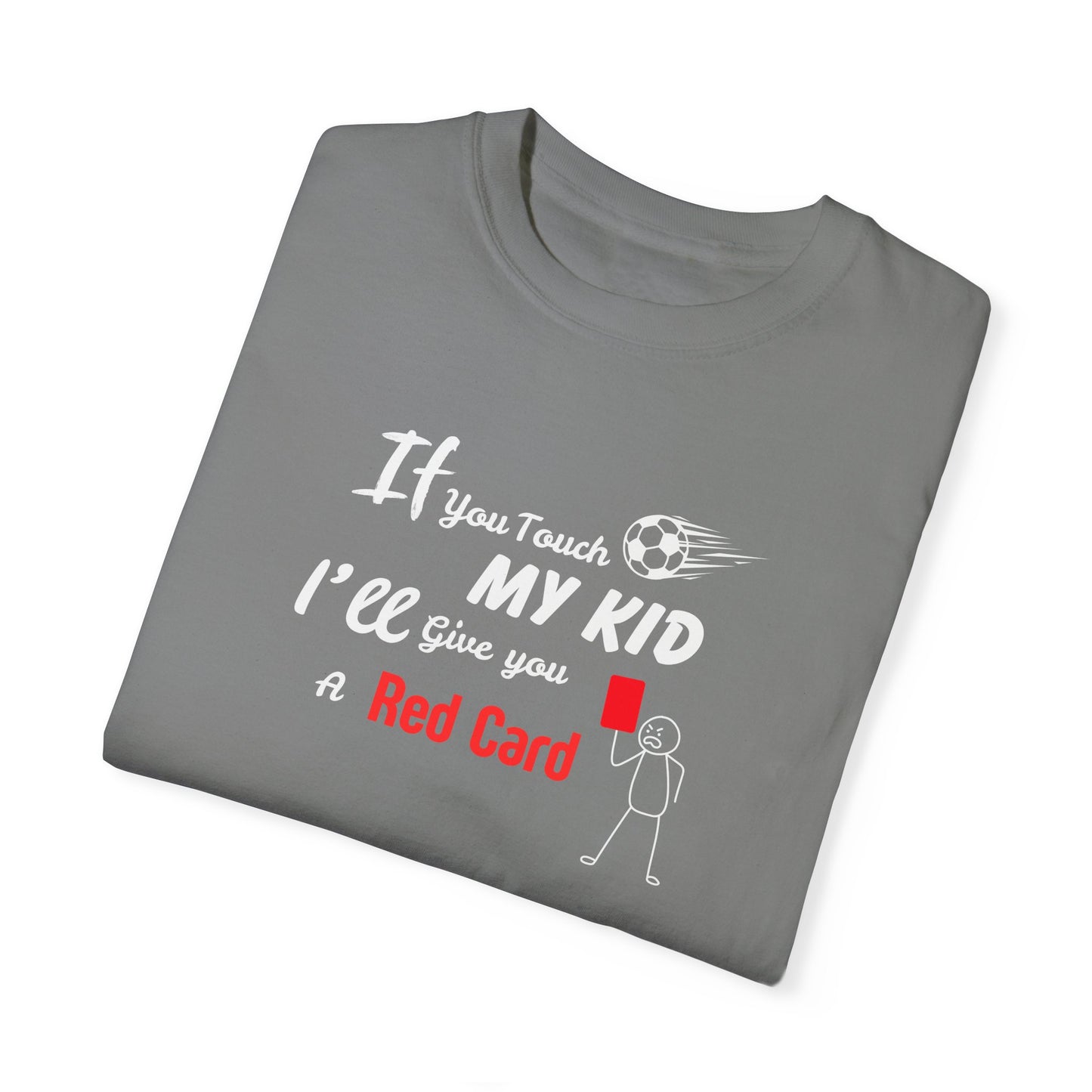 Funny Soccer Mom/Dad Unisex Garment-Dyed T-shirt, Customizable Number and Name, Red Card Design, Gift for Sports Parents, Soccer Fan Tee,