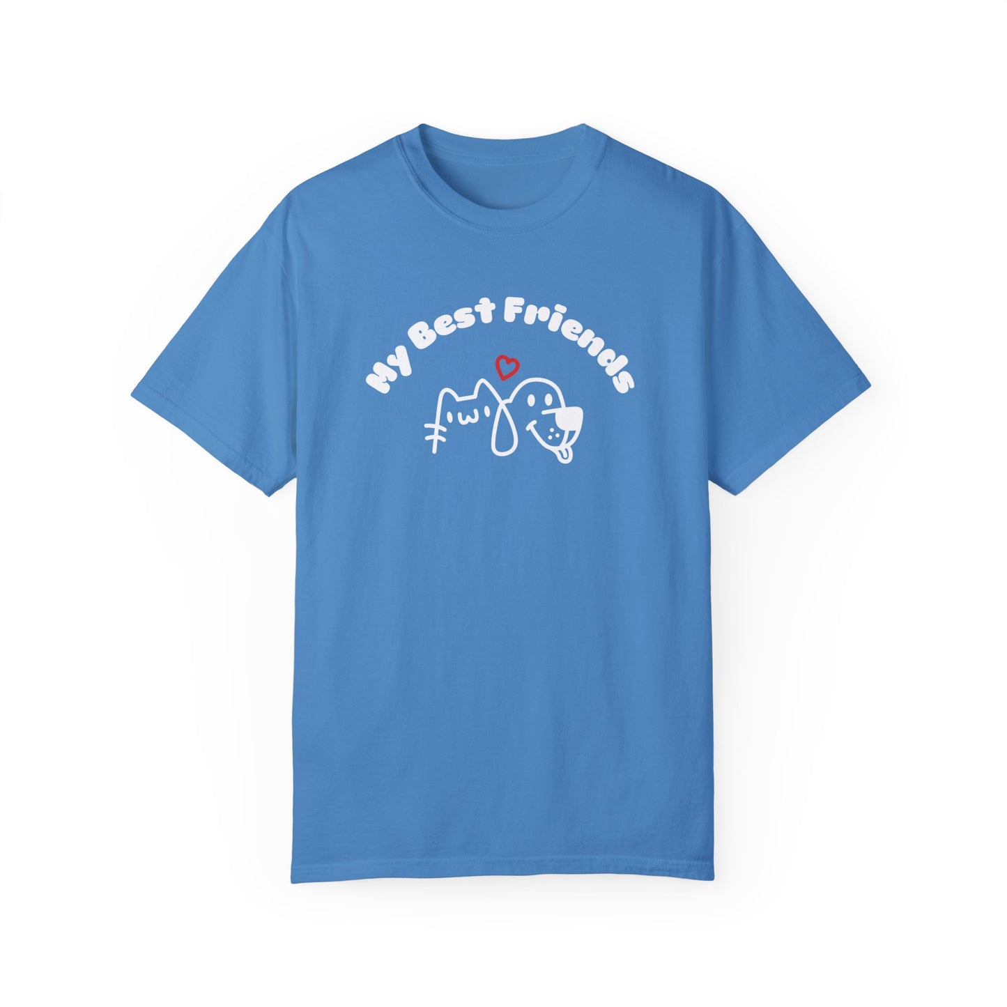 "My Best Friends" A White Dog And Cat, Unisex Garment-Dyed T-shirt