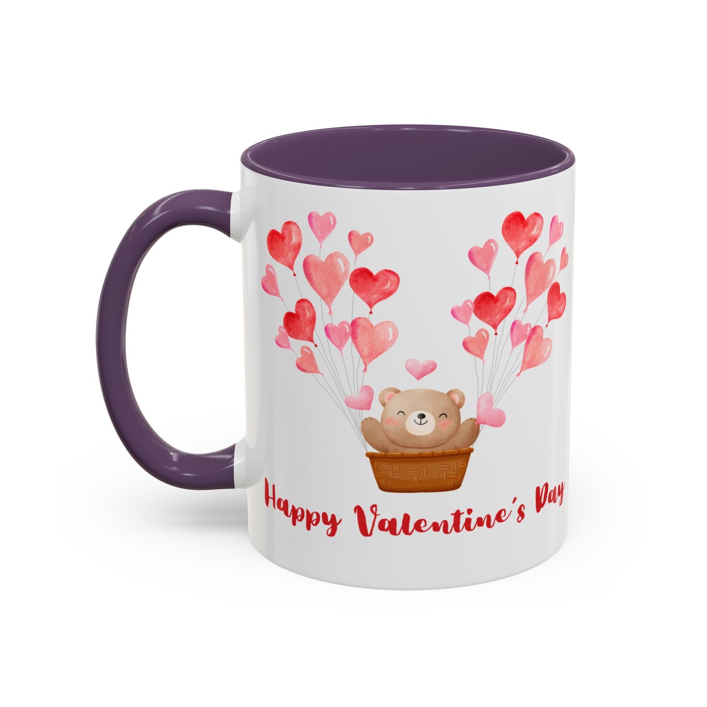 Cute Valentine's Day Mug, Bear in Hot Air Balloon, Hearts Design, Gift for Loved Ones, Ceramic Coffee Cup, Valentine's Day Gift, Love Mug,