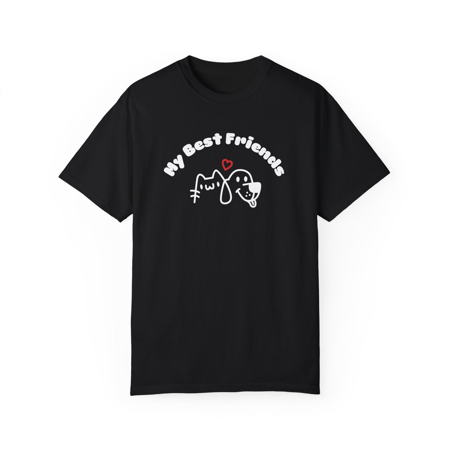 "My Best Friends" A White Dog And Cat, Unisex Garment-Dyed T-shirt