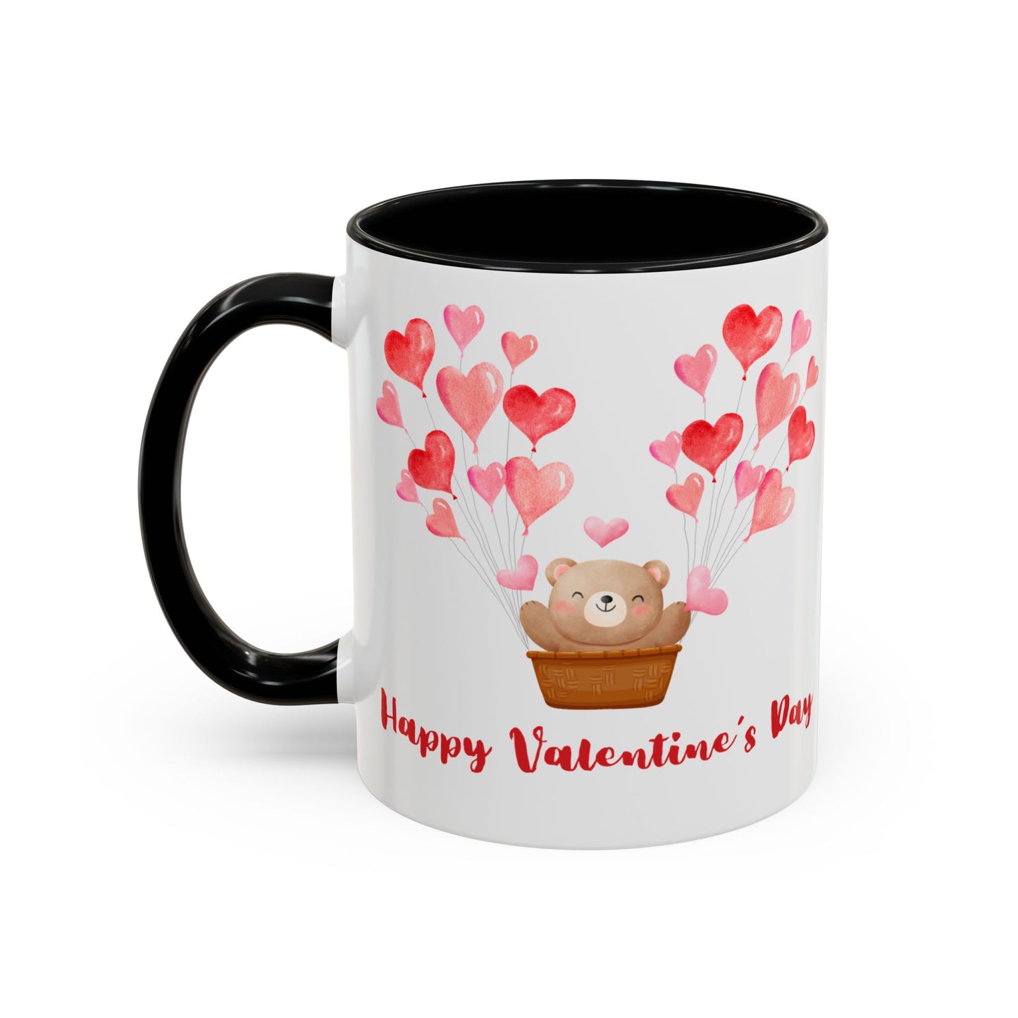 Cute Valentine's Day Mug, Bear in Hot Air Balloon, Hearts Design, Gift for Loved Ones, Ceramic Coffee Cup, Valentine's Day Gift, Love Mug,