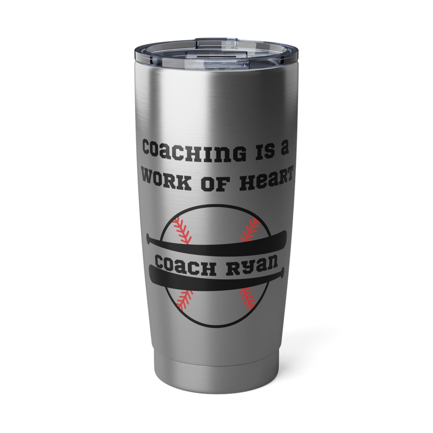 Tumbler, Personalizable Baseball Coach Gift, Coaching is a Work of Heart, Travel Mug, Custom Insulated Cup, Sports Fan Present