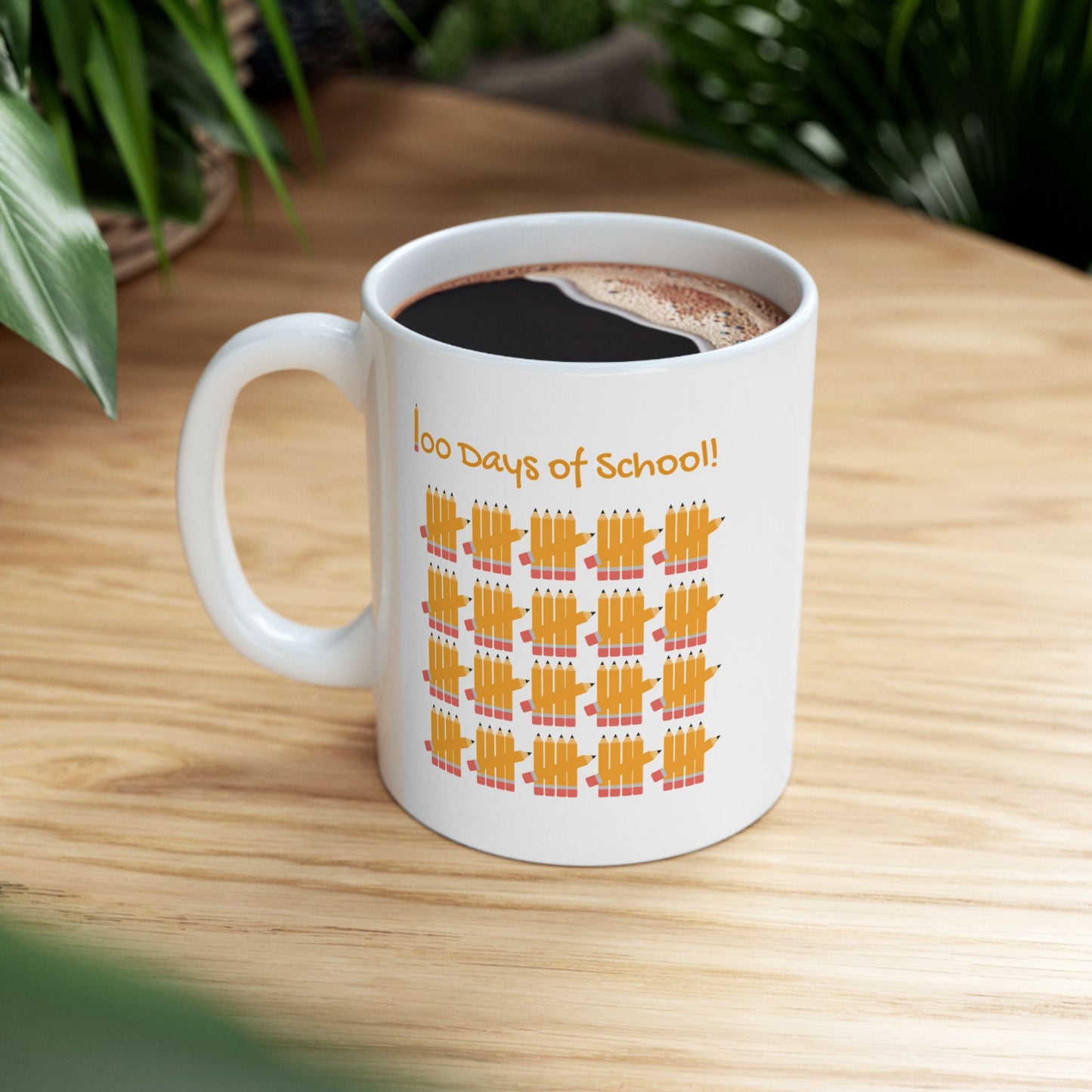 Teacher Gift Ceramic Mug, 100 Days of School Pencils Tally Marks, Countdown to Summer, Funny School Teacher Mug, School Year End Gift,