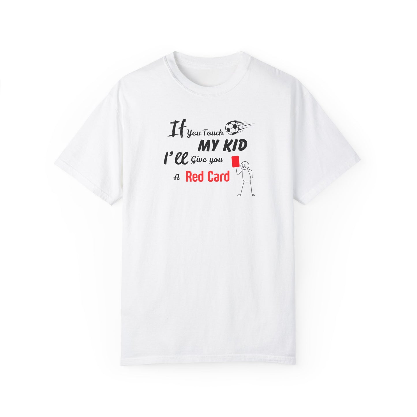Funny Soccer Mom/Dad Unisex Garment-Dyed T-shirt, Customizable Number and Name, Red Card Design, Gift for Sports Parents, Soccer Fan Tee,