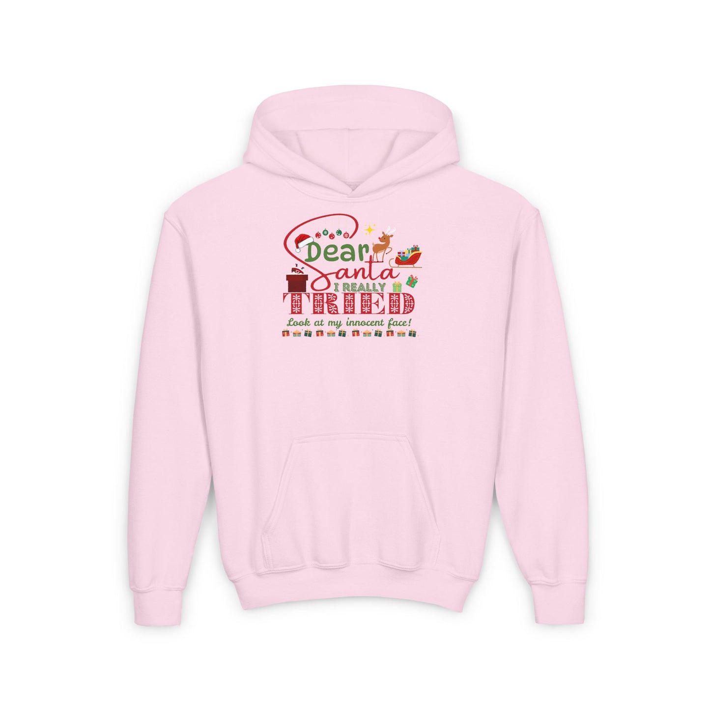Christmas Youth Heavy Blend Hooded Sweatshirt, Funny Holiday Gift, Santa Claus Quote, Innocent Face, Xmas Jumper, Cozy Winter Pullover