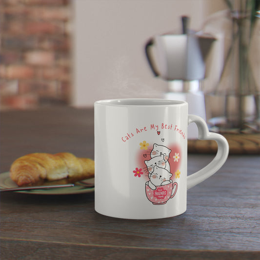 "Cats Are My Best Friends" Heart-Shaped Mug
