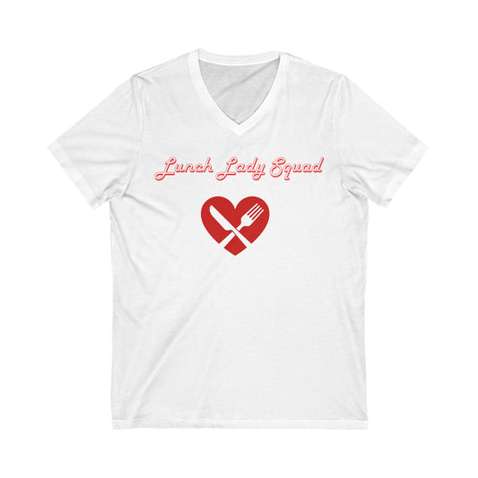 "Lunch Lady Squad" red, Unisex Jersey Short Sleeve V-Neck Tee