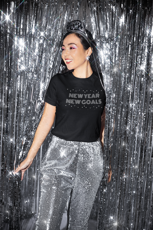 New Year New Goals Unisex T-shirt, Mens Womens Tee Shirt, Simple Lettering, Holiday Gift, New Year Resolution Top