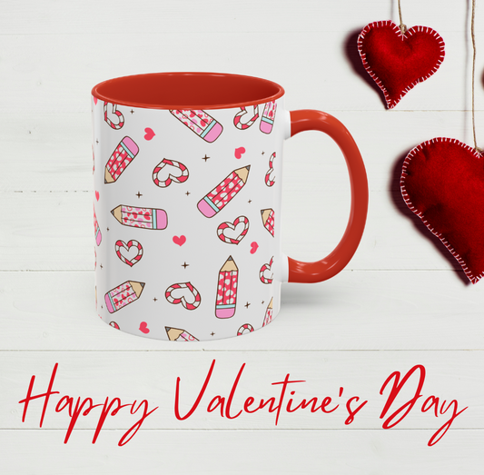 Coffee Mug, Valentine's Day Gift, All Over Print, Cute Cup, Love Mug, Heart Pattern, Hot Beverage Mug