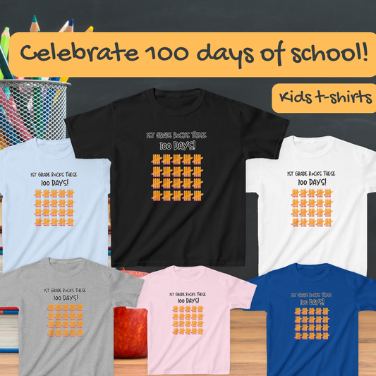 Kids Tee, 1st Grade Rocks 100 Days, Personalizable, Pencil Tally Marks, Back to School Shirt, School Tee, Children's Clothing