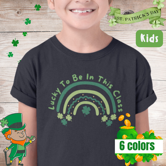 Kids Tee, Lucky to be in this class St Patrick's Day t shirt, green rainbow, youth shirt, children's clothing, holiday shirt, school shirt,