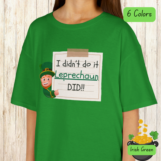 Kids Tee, Leprechaun Did It Funny T-Shirt, St Patricks Day, Lucky Charm Clothing, Irish Gift, Cute Children's Shirt