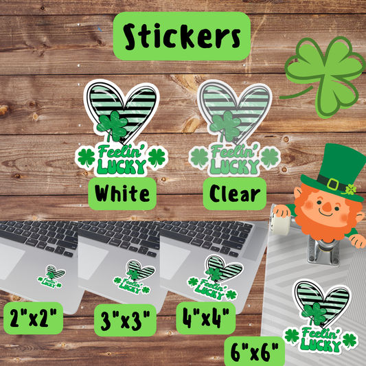 Kiss-Cut Stickers, Feeling Lucky with green striped heart - Fun Shamrock Sticker, St. Patrick's Day Decal, Good Luck Gift, Irish Vibes