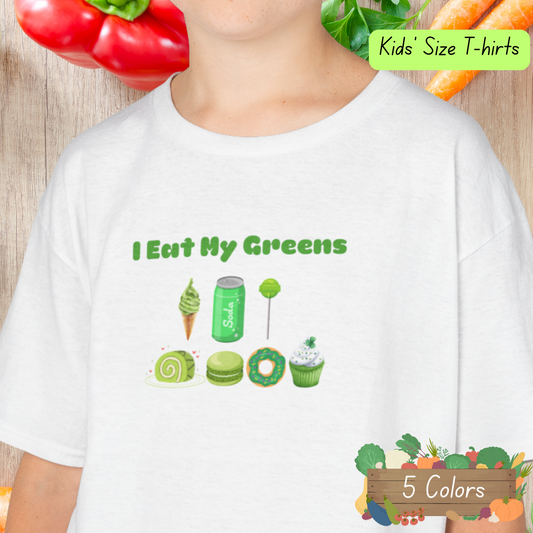 I Eat My Greens Kids Tee, Fun Vegetable Shirt for Kids, Eco-Friendly Summer Tee, Perfect Gift for Healthy Eating, Birthday Gift for Children