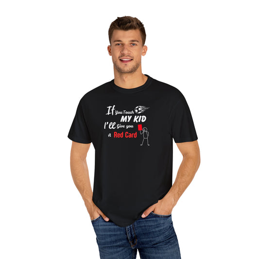 Funny Soccer Mom/Dad Unisex Garment-Dyed T-shirt, Customizable Number and Name, Red Card Design, Gift for Sports Parents, Soccer Fan Tee,