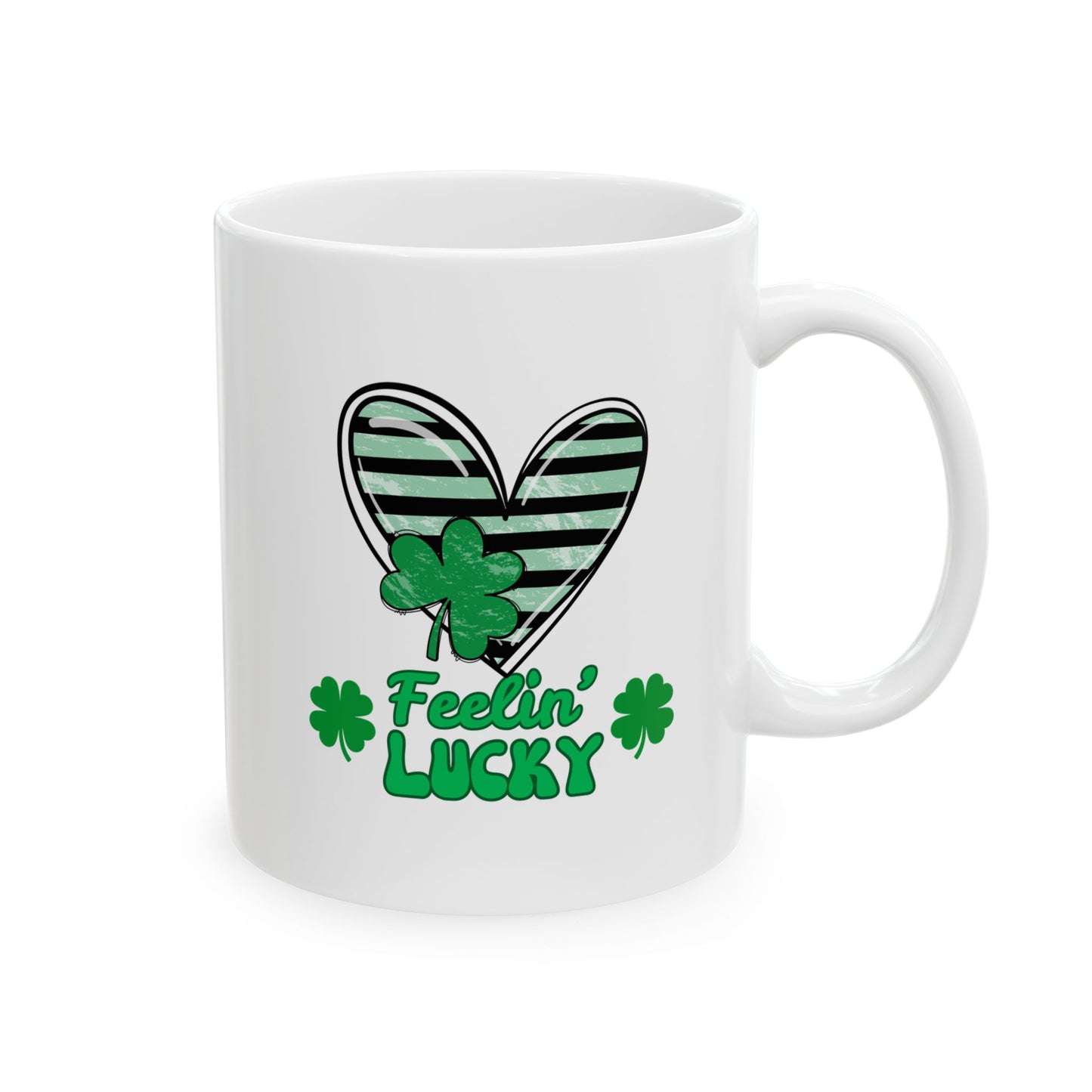 Ceramic Mug, Feeling Lucky, St. Patrick's Day Coffee Cup, Green Heart Mug, Shamrock Tea Mug, Irish Luck Gift, Lucky Charm Drinkware