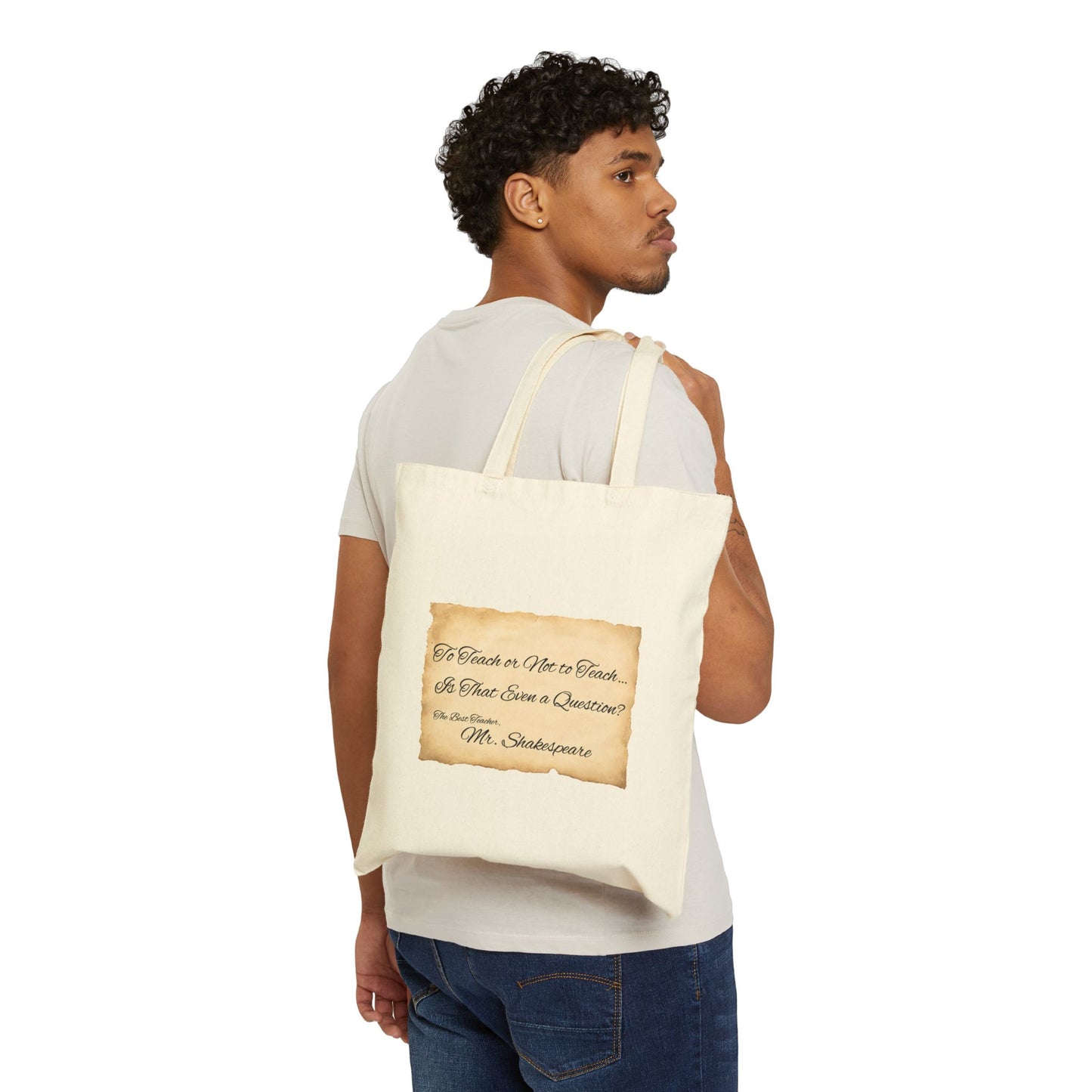 Teacher's Shakespeare Quote Tote Bag, Cotton Canvas Book Lover Gift, Literary Inspirational Shoulder Bag, School Supplies, Library Carryall,