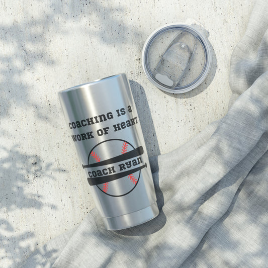 Tumbler, Personalizable Baseball Coach Gift, Coaching is a Work of Heart, Travel Mug, Custom Insulated Cup, Sports Fan Present