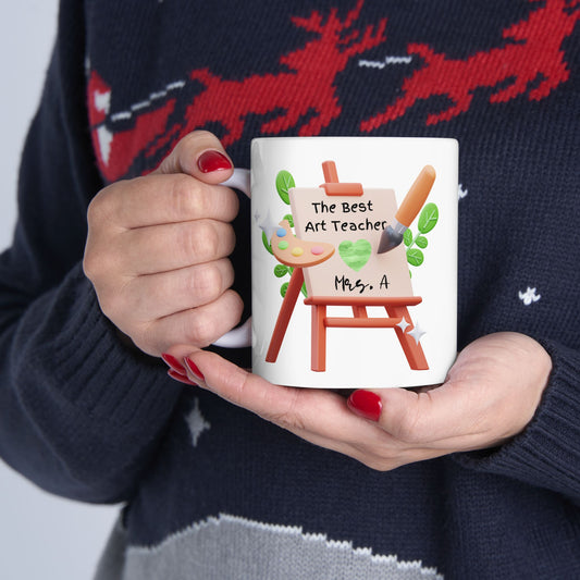 Ceramic Mug, Personalized Art Teacher Gift, Custom Coffee Cup with Easel Design, Best Art Teacher Gift, Teacher Appreciation Present, School
