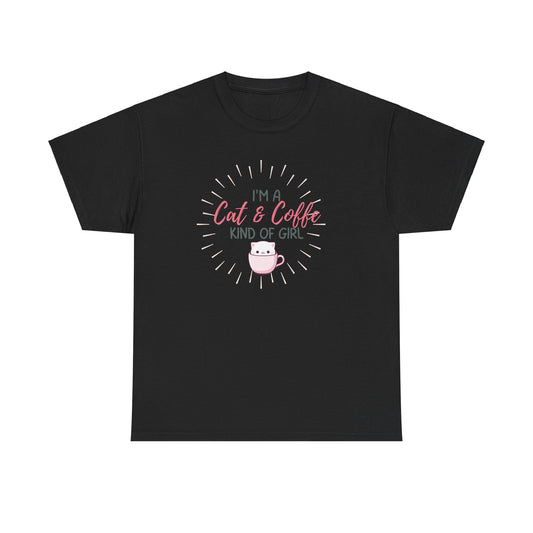 "I'm A Cat & Coffee Kind Of A Girl" Unisex Heavy Cotton Tee