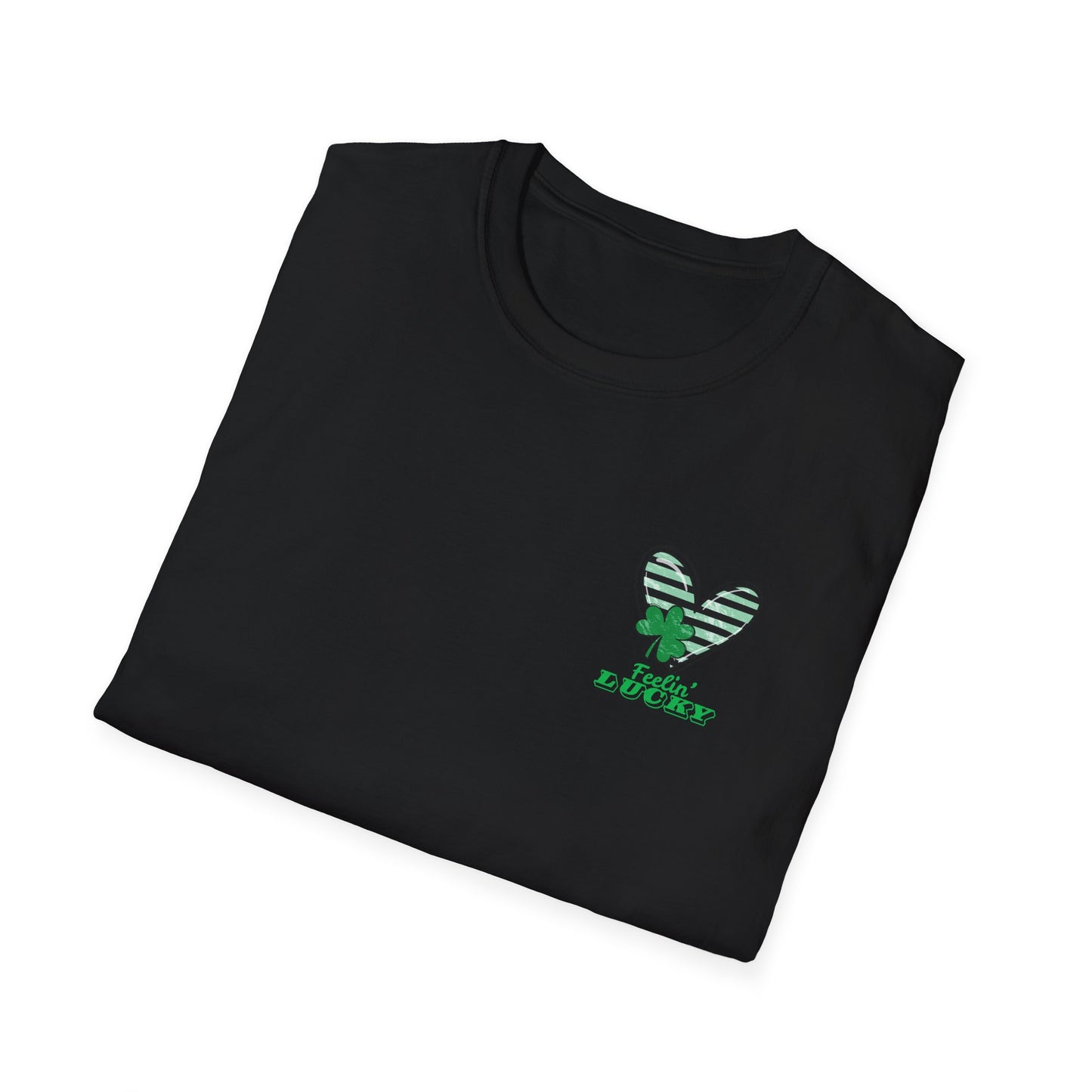 Feeling Lucky Unisex Softstyle T-Shirt, St. Patrick's Day Tee, Green Heart Shirt, Lucky Charm Clothing, Casual Tee for Everyone