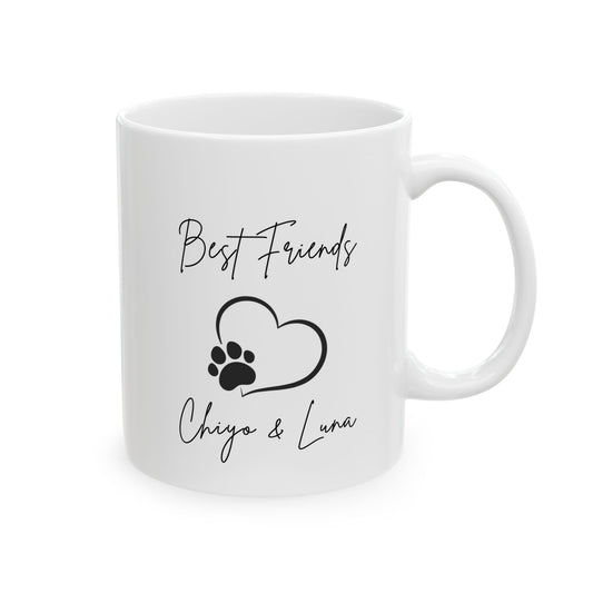 Ceramic Mug - Customizable 'Best Friends' Heart and Dog Paw Design